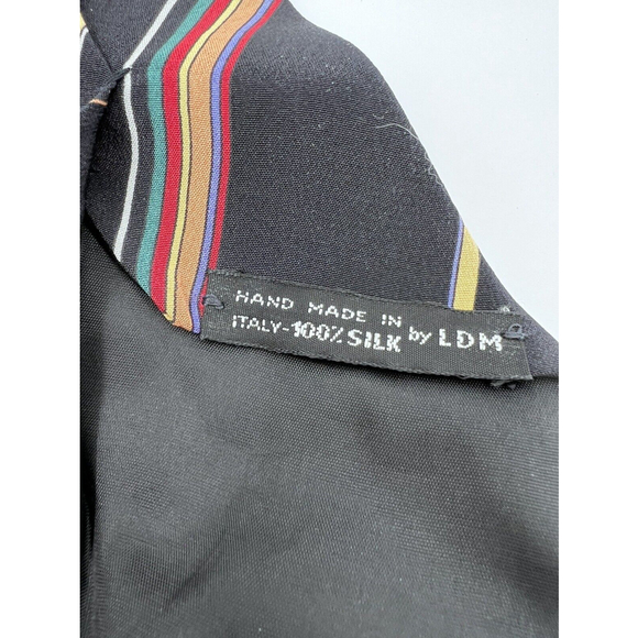 Vtg David Lawrence Silk Tie Black Brown Stripes Men Necktie 56.5 x 3.1/8 Skinny - Picture 5 of 5